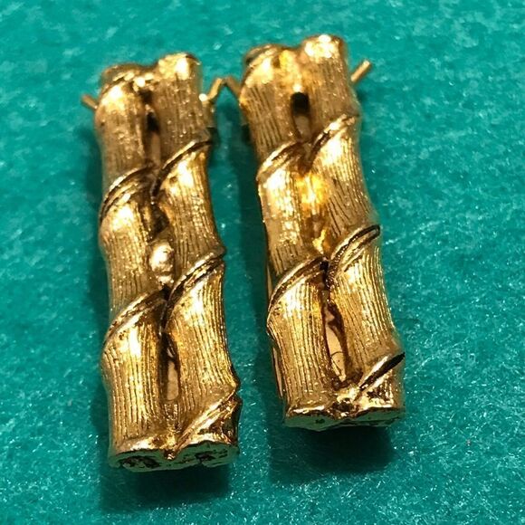 Vintage Gold Tone Bamboo Design Pinch Wire Hair Barrettes (2) - Picture 5 of 11